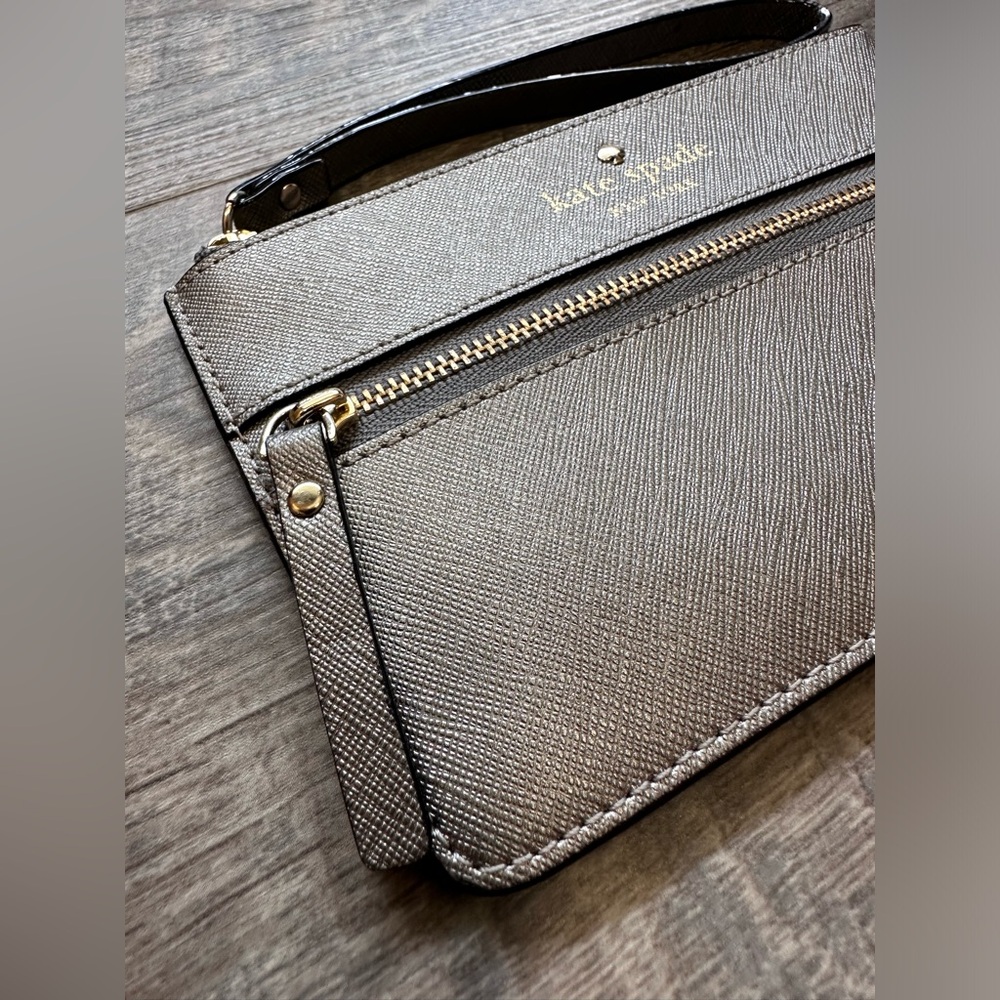 kate spade Mikas Pond Bee Zipper Wristlet - Metallic Silver Grey - Picture 16 of 17